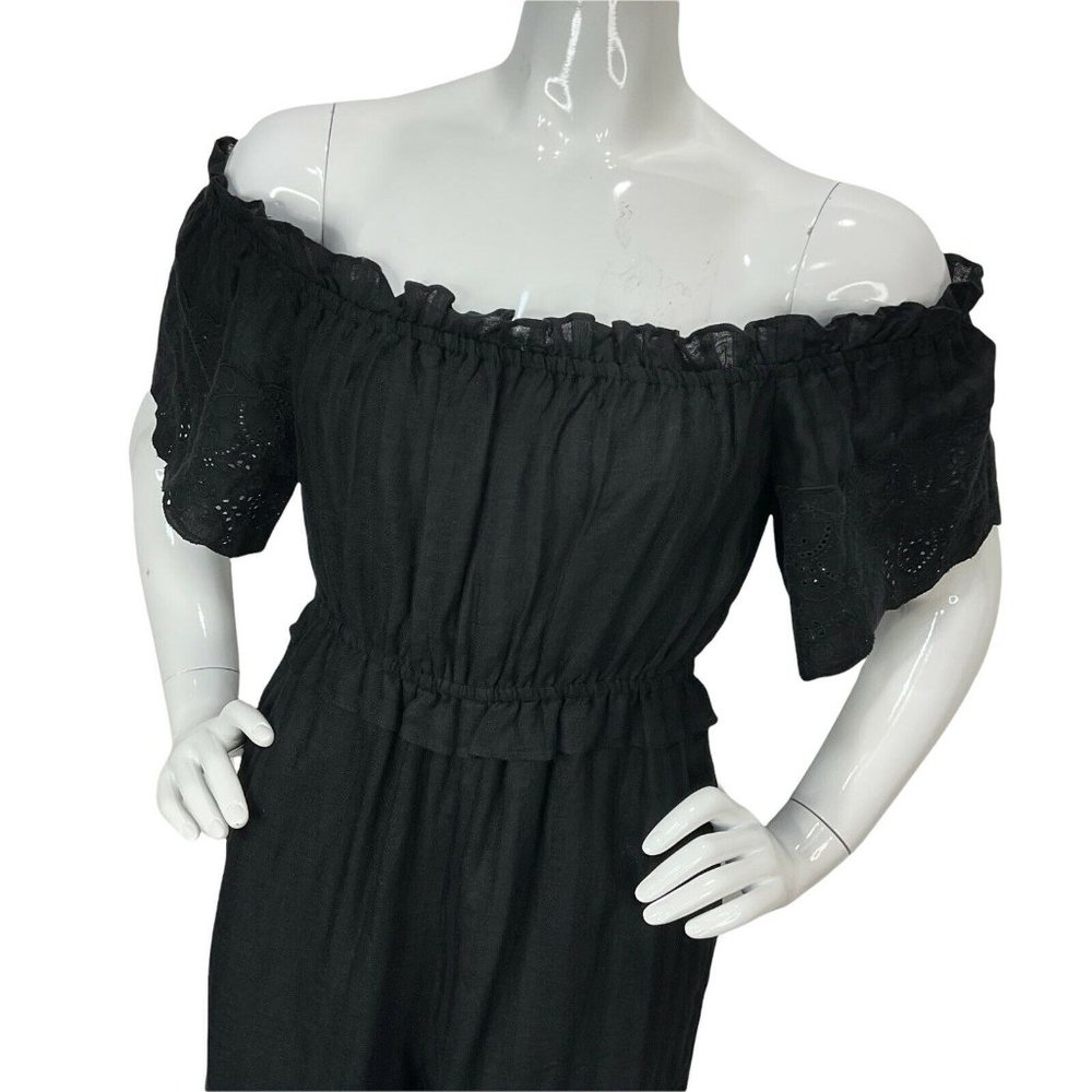 Joie Jumpsuit Womens Sz XS Alverna Black Linen Wide Off Shoulder Nwt Msrp $348 - Picture 2 of 11